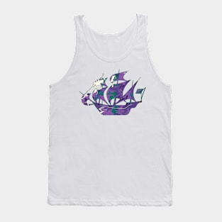 Galaxy Shores Cosmic Liquid Art Sailing Ship Silhouette Tank Top